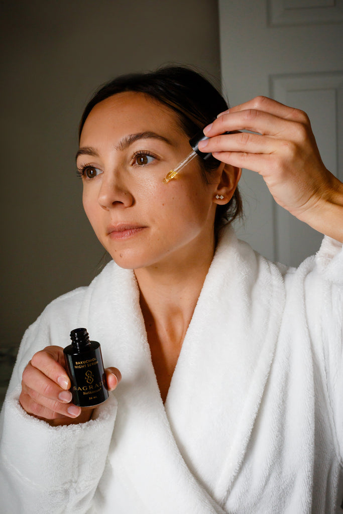 women using bakuchiol night serum.