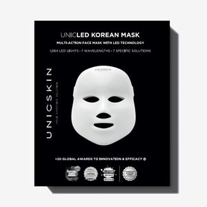 The UNICSKIN UNICLED Korean Mask with advanced LED technology, designed for anti-aging, acne treatment, and skin hydration to enhance skin clarity and radiance.